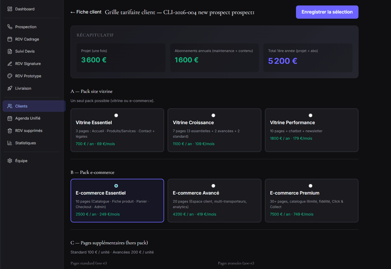 Dashboard CRM et commandes