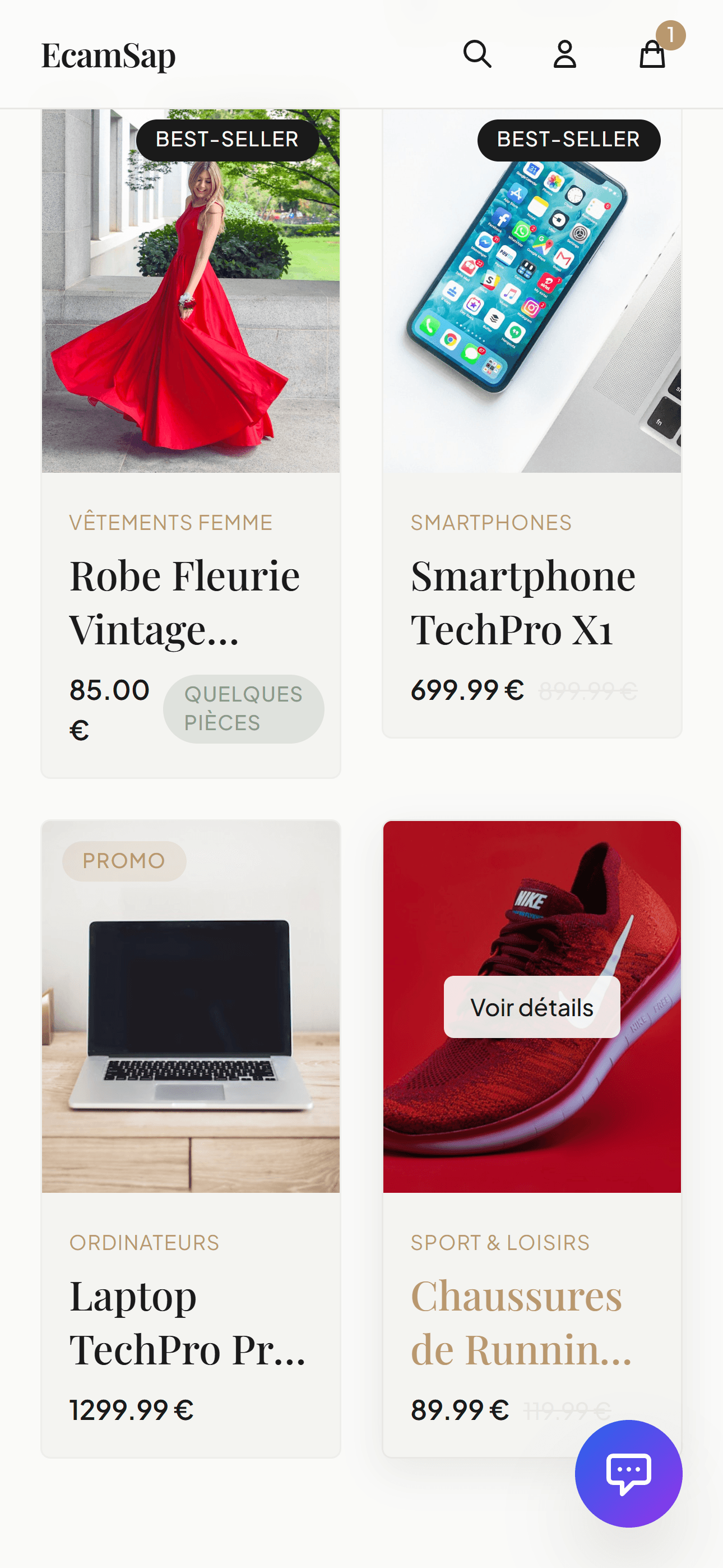 Version mobile d'une page de projet