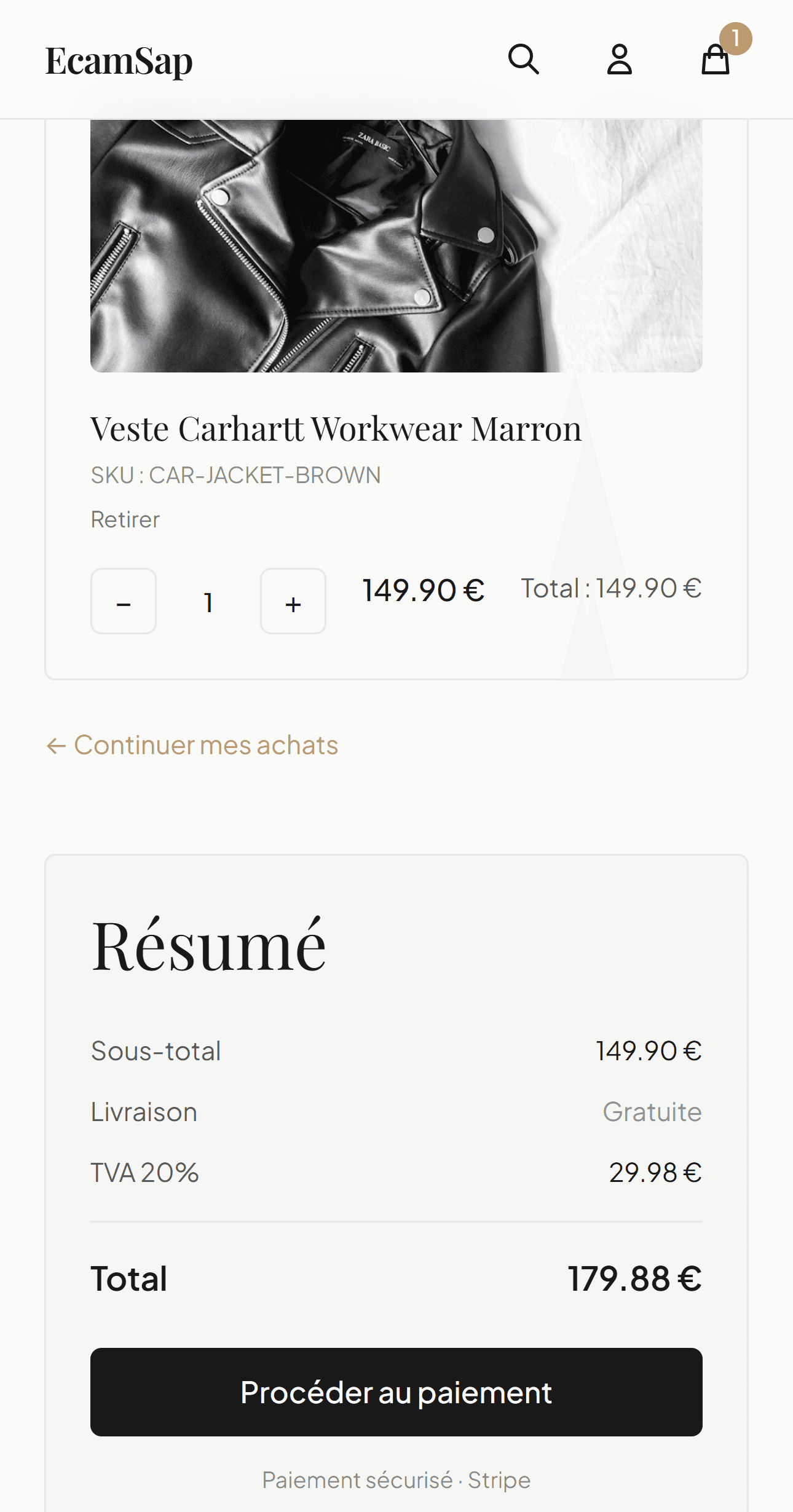 Vue mobile d'un tunnel de réservation