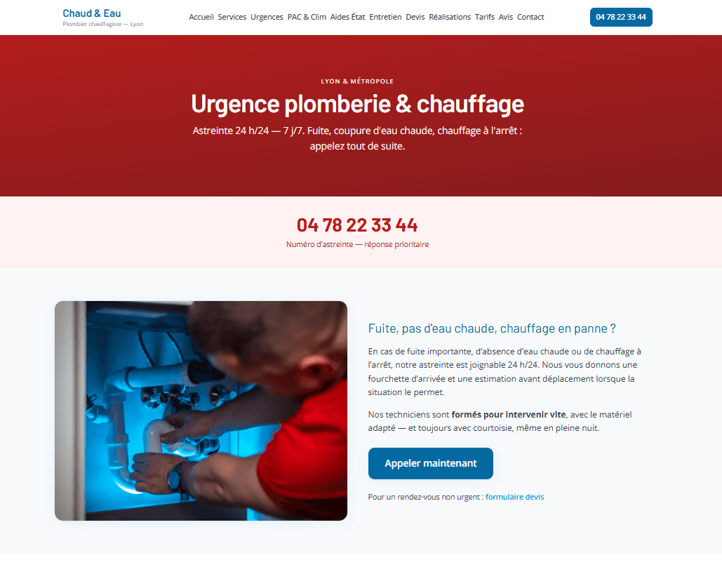 Site vitrine plombier Lyon